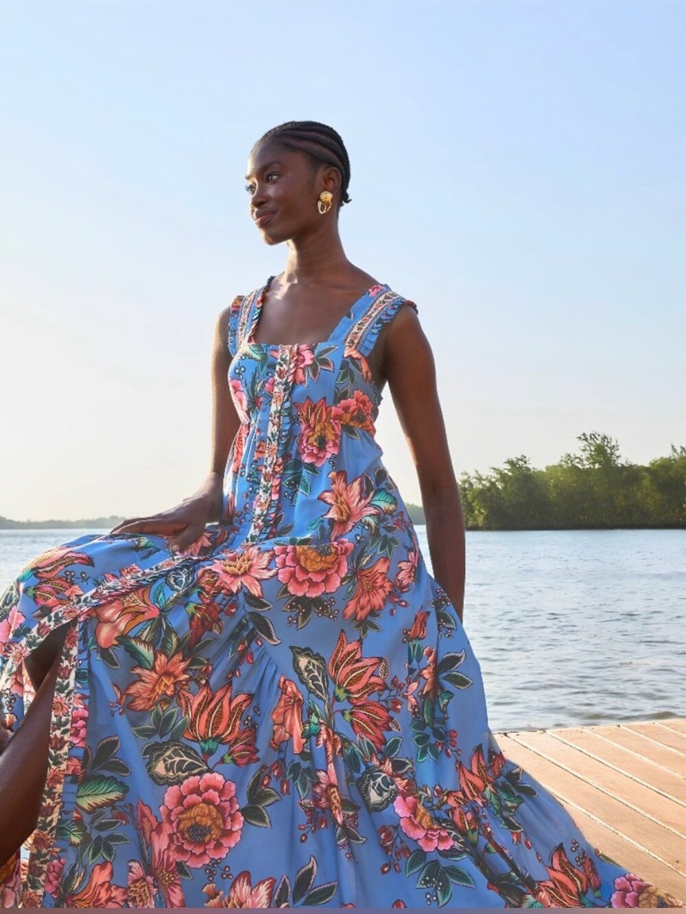 FARM Rio Blue Floral Maxi Dress with Pockets! NWT!